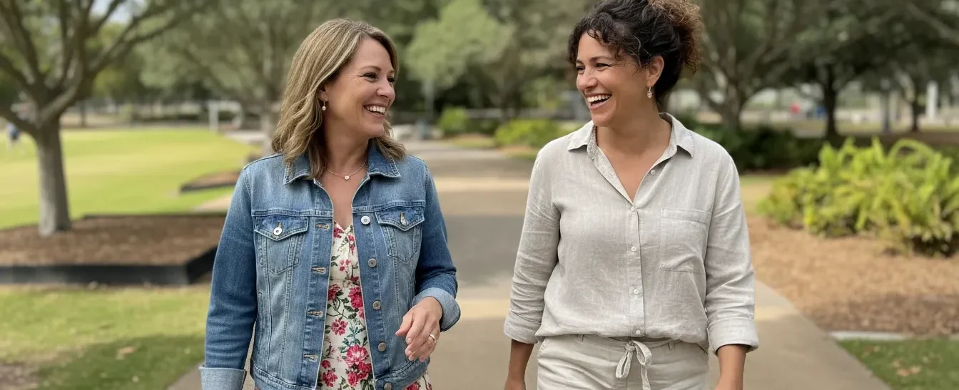 Two women walking at Rocks Riverside Park