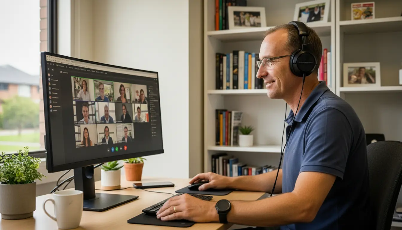Man sitting at his computer on a Zoom call.
